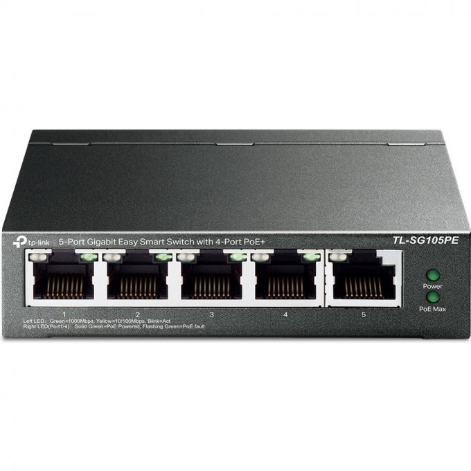 Коммутатор TP-LINK 5-портовый с 4 портами PoE+ TL-SG105PE Коммутатор TP-LINK 5-портовый с 4 портами PoE+ TL-SG105PE