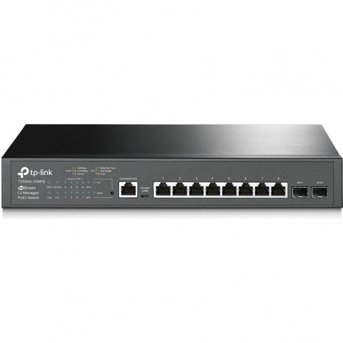 Коммутатор TP-LINK 8-портовый гигабитный с 2 SFP-слотами T2500G-10MPS Коммутатор TP-LINK 8-портовый гигабитный с 2 SFP-слотами T2500G-10MPS