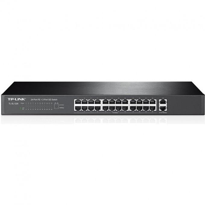 Коммутатор TP-LINK на 24 порта 10/100 Мбит/с и 2 гигабитных порта в стойку TL-SL1226 Коммутатор TP-LINK на 24 порта 10/100 Мбит/с и 2 гигабитных порта в стойку TL-SL1226