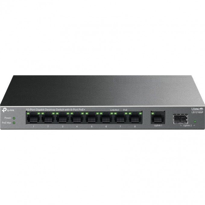 Настольный коммутатор TP-LINK с 9 гигабитными портами (8 портов PoE+) и портом SFP LS1210GP Настольный коммутатор TP-LINK с 9 гигабитными портами (8 портов PoE+) и портом SFP LS1210GP